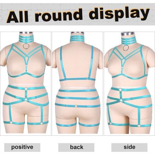3pc Neck Tops Plump Women Fetish Chest Bondage Harness Plus Size Lingerie Set Harajuku Sexy Body Cage Bra Goth Suspenders Belt