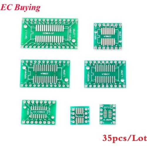 35pcs PCB Board Kit SMD Turn To DIP Adapter Converter Plate SOP MSOP SSOP TSSOP SOT23 8 10 14 16 20 24 28 SMT To DIP