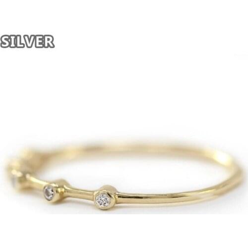 925 anillos Silver Hot Sale 14K Gold Five Small Diamond Bezel Set Diamond Ring Jewelry Female Ring Wholesale Lots Bulk Jewelry