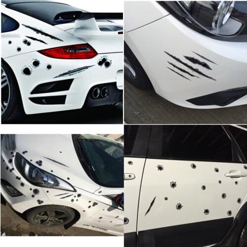 Car Stickers Gun Shooting Bullet Holes Tearing Scratches Funny Creative Decals For Car Body Auto Tuning Styling D15