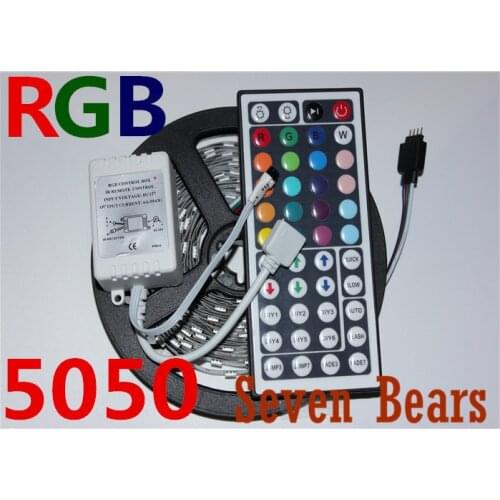 White PCB Board 5050 LED RGB Strip 5M IP20 Led Tape Non Waterproof 150LEDs/Roll +44 keys IR Remote