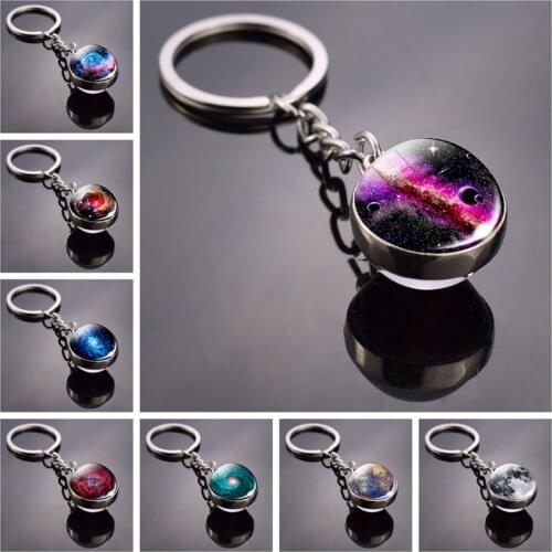 Galaxy Keychain Solar System Planet Picture Glass Ball Key Chain Galaxy Moon Pendant Keyring Universe Gifts for Men for Women