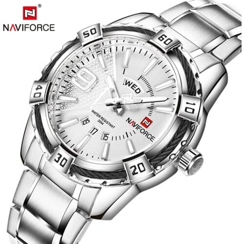 NAVIFORCE Luxury Brand Mens Fashion Sport Quartz Wristwatch Military Full Steel Waterproof Date Clock Gold Watches Gifts For Men