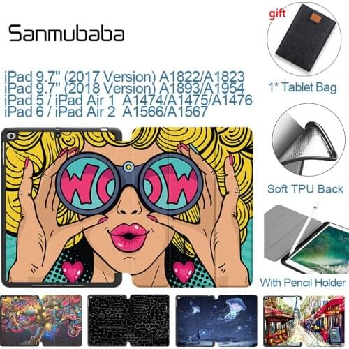 Sanmubaba Tablet Case For iPad 9.7 inch 2018 Leather TPU Soft Back Cover Shell for iPad Air 2 Air 1 With Pencil Holder funda