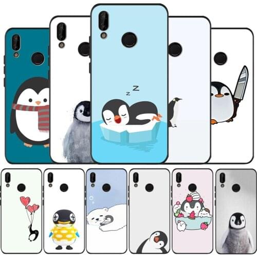 Cute cartoon animal penguin black Phone Case for huawei P40 P30 P20 P10 Pro lite P9 Lite nova 4E 6SE Psmart 2019 Y6 9 Prime