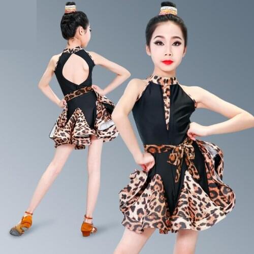 Competition Girls Latin Dance Dress Costumes Child Leopard Grain Dance Costumes Latin Dance Dress For Girls Latin Dancing Dress