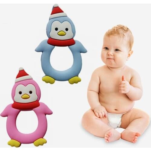 Baby Teether Cartoon Penguin Modeling Silicone Molar Stick Infant Bite Chew Appease Teeth Gel for Girls Boys