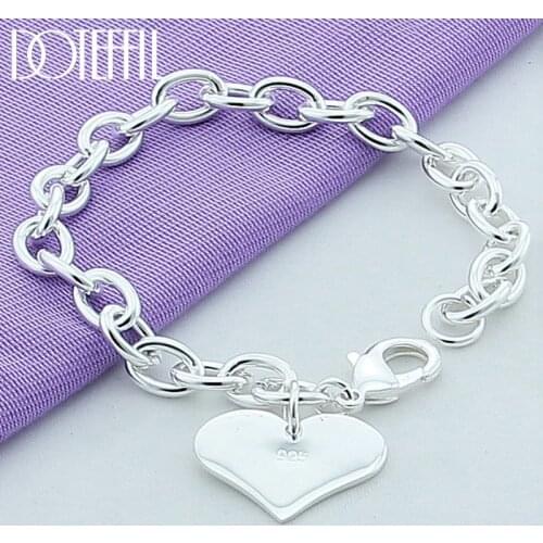 DOTEFFIL 925 Sterling Silver Heart Love Pendant Bracelet For Woman Charm Wedding Engagement Fashion Party Jewelry