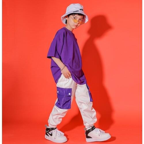 Boys Hip Hop T-shirt Girls Loose 2 Pcs Sets Kids Summer Cartoons Tee Cargo Pants Street Dance Kids Joggers Jazz Child Costumes