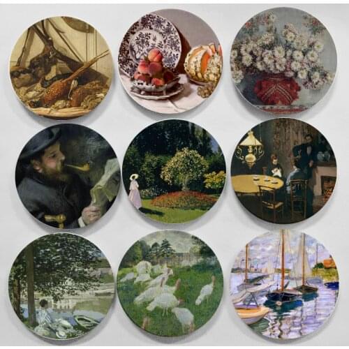Monet Painting Decor Wall Hangings Plates Ceramic Craft Home Decorative Dish Hotel Living Room Background Display Oil Plates