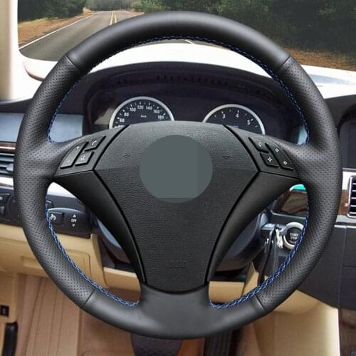 HKOADE DIY Hand-stitched Black High Soft Artificial Leather Steering Wheel Cover for BMW 523 530 523li 525 520li 535 545i E60