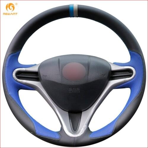 MEWANT Black Blue Leather Car Steering Wheel Cover for Honda Fit 2009-2013 City Jazz / Honda Insight 2010-2014 Accessories Parts