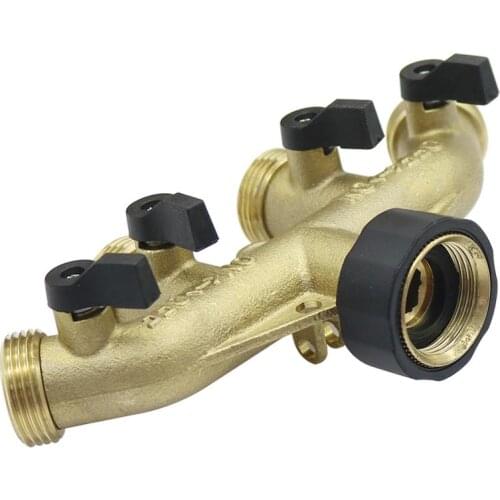 Brass 3/4" Thread European/American Standard 4-Way Valved Hose Splitters Garden Irrigation Water Control Valve Faucet Connector