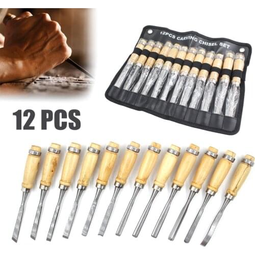 12 PCS /Set Wood Carving Hand Chisel Tools Set Professional Woodworking Gouges Steel Kit