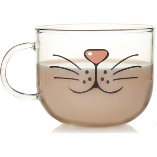 Novelty Glass Cup Cat Face Mugs Coffee Tea Milk Breakfast Mug Creative Gifts 540ml