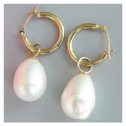 New Arrival Big Size Real Pearl Earrings 14mm White Drip Rice Freshwater Pearl Dangle Earrings Charming Women Jewelry