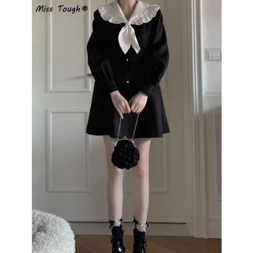 Autumn Black Kawaii Gothic Dress Women Patchwork Lace Y2K Elegant Party Dress Female Japanese Korean Sweet Designer Dress 2021