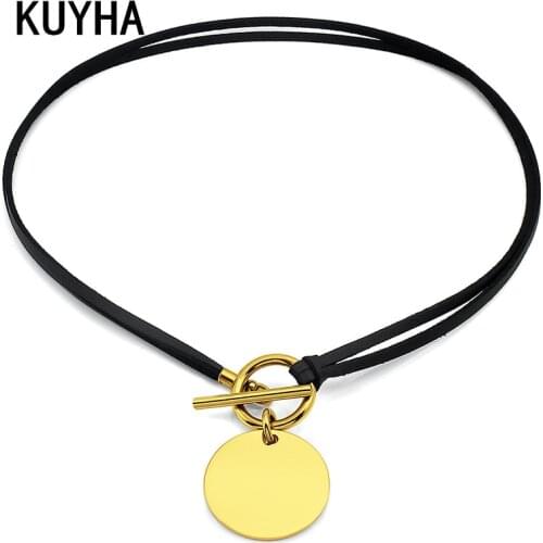 Round Charm Choker Necklace Black/Brown Strip Woman Collar Party Jewelry Neck Accessories Choker Chain Necklace