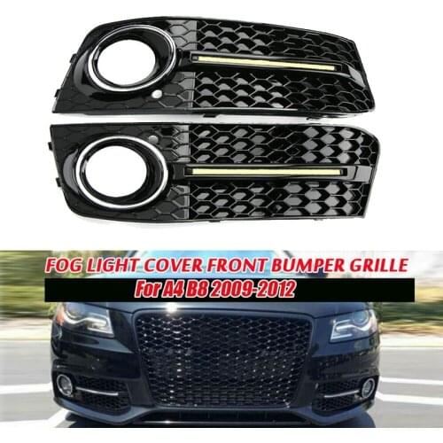 1Pair Front Bumper Fog Light Lamp Cover Grilles Grill with LED DRL Daytime Running Blue Lights for - A4 B8 2009-2012