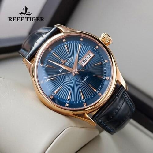Reef Tiger/RT 2021 New Dress Brand Men Mechanical Watches Date Rose Gold Automatic Watch Sapphire Glass Waterproof Watch