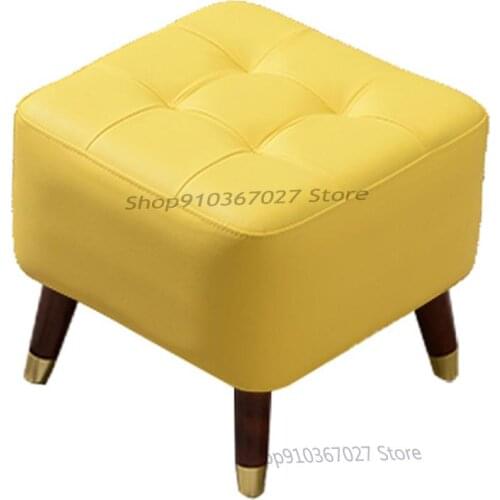 Light Luxury Leather Sofa Stool Entrance First Layer Cowhide Living Room Solid Wood Shoe Changing Stool Soft Cushion Low Stool