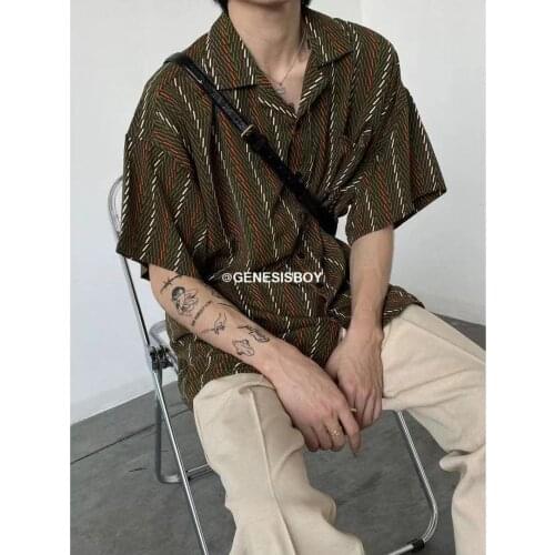 2021 New Summer Mens Japanese Retro Lapel Collar Loose Short Sleeve Floral Shirt Couple Camisa Masculina Streetwear Shirts