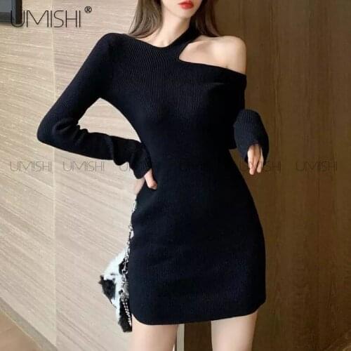 Make firm offers the new fashion show a shoulder knit dress female in sweater to render a cultivate ones morality dress