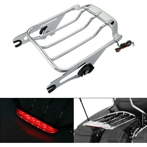 Motorcycle Detachable 2-Up Air Wing Luggage Rack LED Light For Harley Road King Street Glide Touring 2009-2013
