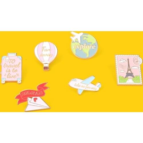 Amusing Enamel Pin Luggage Explore Planes Brooches Accessories on Hat Backpack Badge Gift for People Who Love Travel Custom