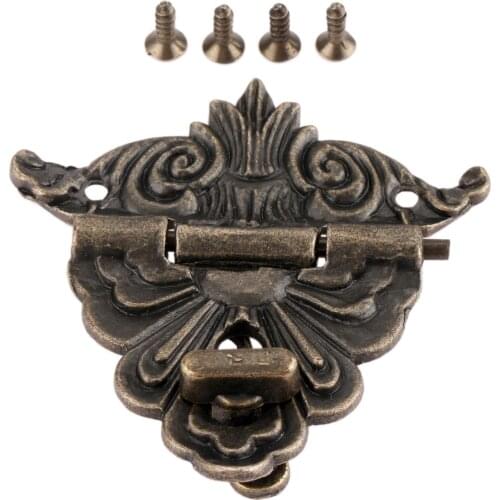 Antique Box Latches Funiture Hardware Vintage Decorative Hasp Lock Latch for Jewelry Wooden Box Drawer with Screws 54*58mm