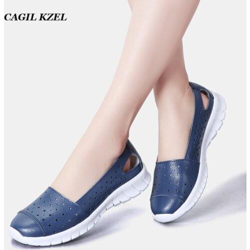 CAGILKZEL 2019 Summer Shoes Women Flats Genuine Leather Cutout Woman Ballet Flats Shoes Slip On Ladies Loafers zapatillas mujer