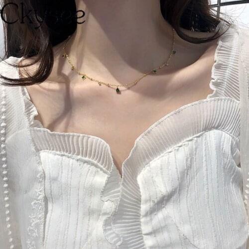 Ckysee News 925 Sterling Silver Necklace Emerald Zircon Pendant Necklace For Fashion Women Minimalist Charms Fine Jewelry