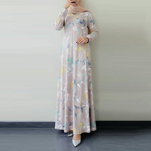 Abayas for Women Long Sleeve Dubai Turkey Hijab Dress Autumn Floral Print Maxi Dress Jilbab Islam Kaftan Modest Muslim Clothing