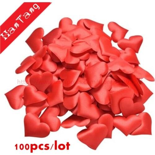 100pcs/lot Hot ! 3cm Sponge Satin Fabric Heart Petals Table Bed Fabric Heart Petals For Wedding Valentine Decoration 8zHH197
