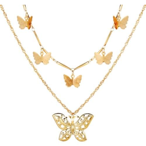 2021 latest fashion trend style hollow butterfly chain multi-layer necklace clavicle chain wild card neck chain wholesale