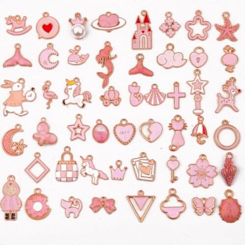 50pcs Mixed Style Cute Animal Moon Leaves Oil Drop Charms Necklace Pendants for DIY Jewelry Making Hadmade Supplies