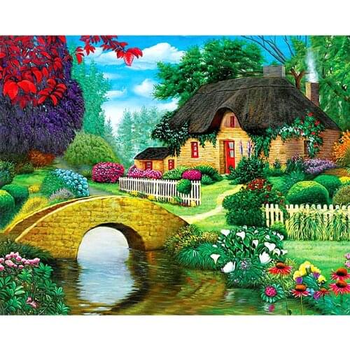 5d Diamond Painting Bridge,Scenery Cross Stitch Diamond embroidery landscape house rhinestones Mosaic flower home decoration