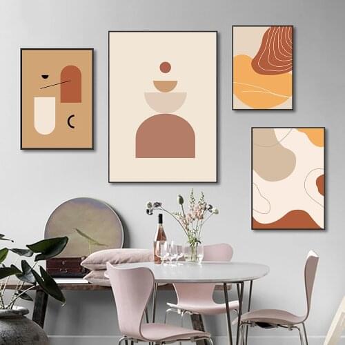 Abstract Geometric Graphic Brown Tone Geography Mountains Sketch Canvas Painting Wall Art Picture Poster And Print Home Decorati