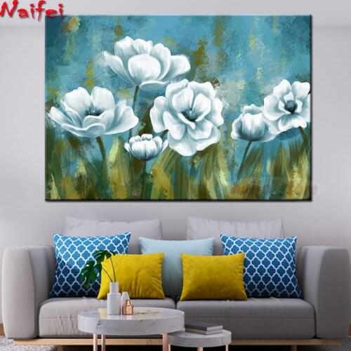Diamond Painting Full Square White Gray Floral Wall Art 5d Embroidery Plant Flower Diamond Mosaic Abstract Multicolor flowers