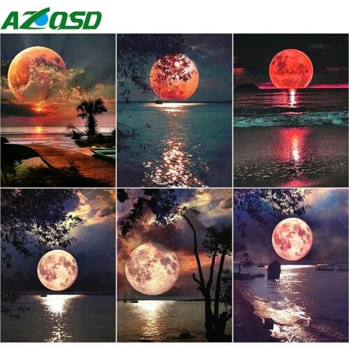 AZQSD DIY Oil Painting By Numbers Moon Drawing On Canvas Unframe Coloring By Numbers Landscape Acrylic Paint Home Decoration