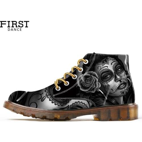 Skull Boots for Women Unique Custom Print Design Witch Ankle Booties for Lady Fashion Boots 2020 New Style Cool Skull Shoes