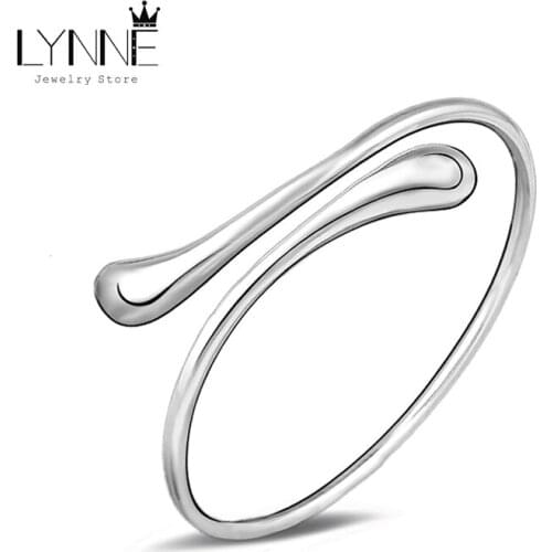 Hot Fashion Simple Water Drop Wishbone Silver Plated Adjustable Bangle Slim Exquisite Silver Color Cuff Bracelet Women Jewelry