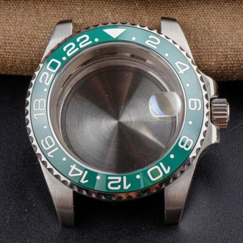 Watch case for NH35/36 Movement 316 Stainless Steel Sapphire Crystal Magnifier 40mm Green GMT Ceramic Bezel Watch Accessories