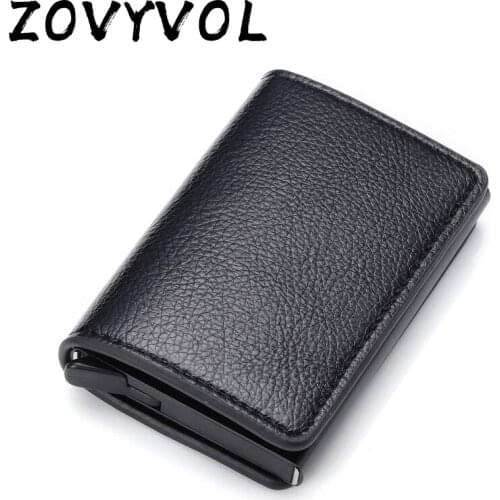 ZOVYVOL Travel Card Wallet Men Antitheft Card Holder Fashion Metal Credit Card Holder RFID Aluminium Black Card Case PU Leather