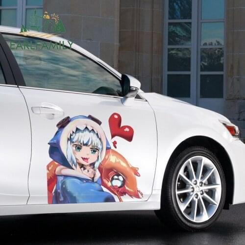 EARLFAMILY 43cm x 40.7cm For Gawr Gura Hololive Anime Car Stickers Vinyl Car Assessoires Decal Camper Creativite Decoration