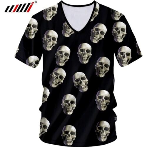 UJWI T-shirt Hot V-neck Short Sleeve 3D T-shirt Print A group of skulls Casual 5XL 6XL Clothes Hombre Spring Tee