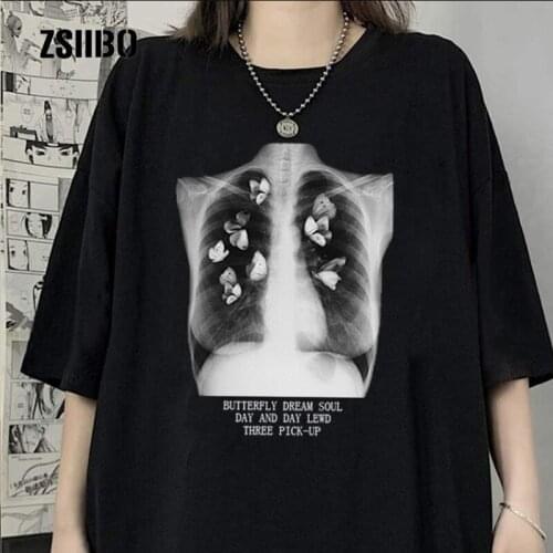 Summer Y2K Gothic butterfly anime women T-shirt cotton tops dark ins casual new Harajuku hip hop tees Ulzzang women clothing