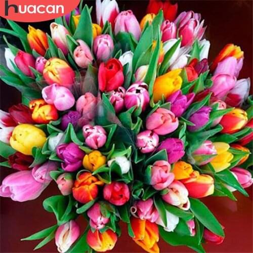 HUACAN Full Square/Round Diamond Painting Tulip Handicraft Diamond Embroidery Mosaic Flower Craft Kit