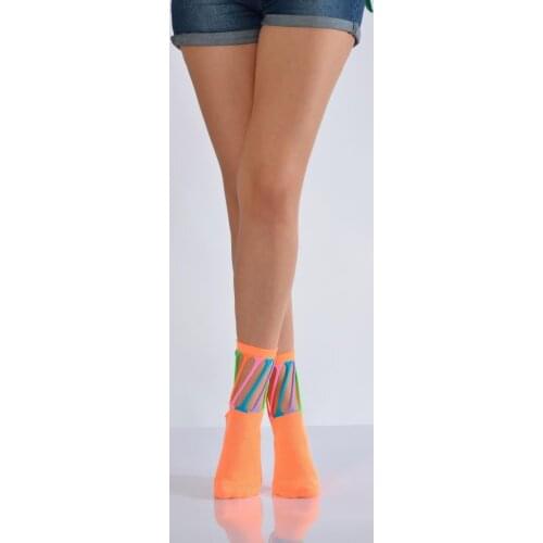 Idilfashion Special Design Magic Lady 'S Socks-Highlighter Orange-1040 B-ART049 (3'LÜ PACKAGE)