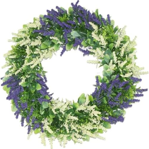 Artificial Lavender Wreath Handmade Floral Wreath Simulation Spring Wreath for Front Door Wall Wedding Party Home Decor